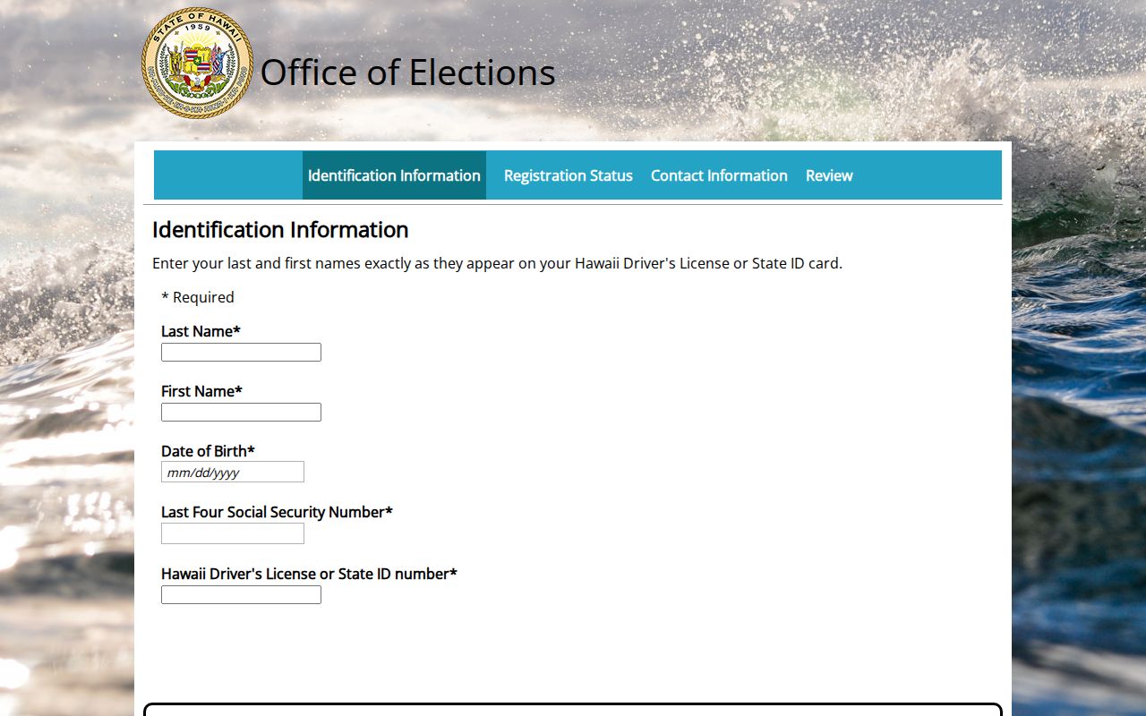 Kahului resident lookup through the Hawaii voter registration form