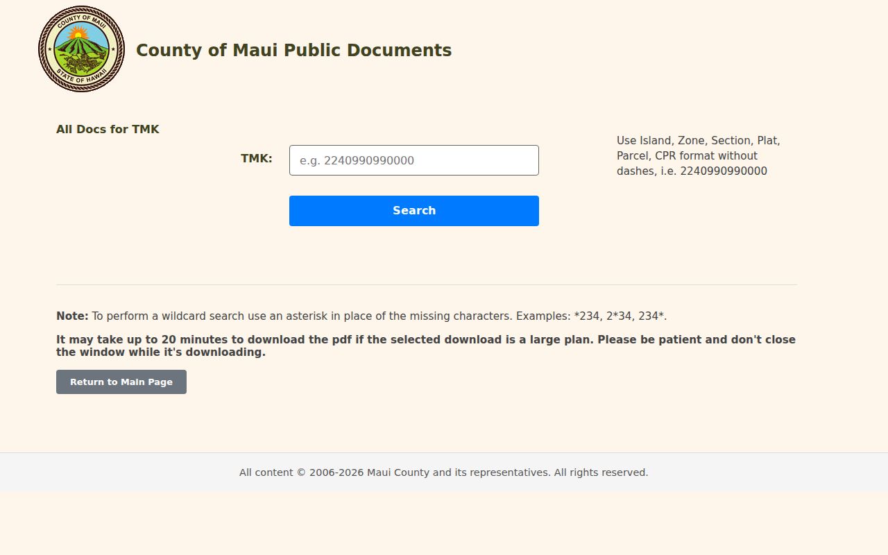 Kahului street directory Maui County TMK application search